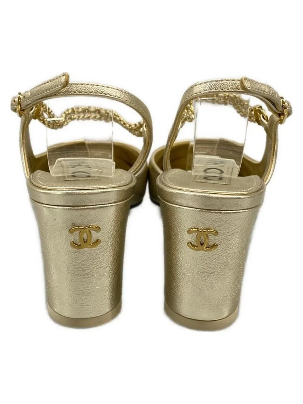 Chanel Sandals Gold Black Chain Slingback Bicolor Lambskin